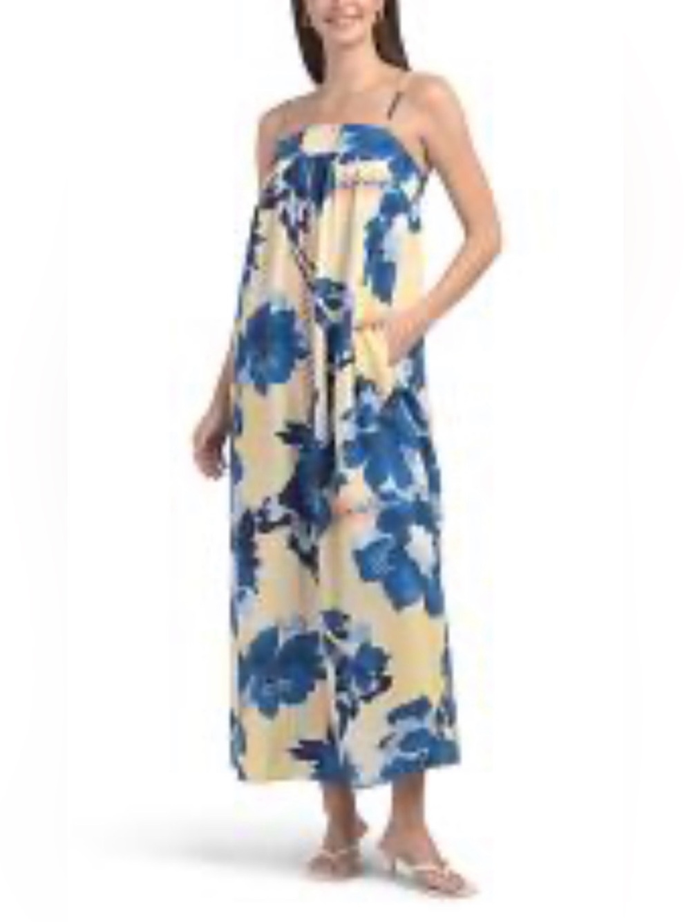 PAPERHEART BLUE FLORAL LINEN BLEND MAXI DRESS SIZE M NWT